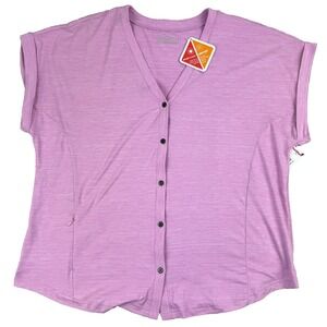 HI-TEC Womens UPF 50 Short Sleeve Perforrmance Button Front Shirt Top - Pink XL